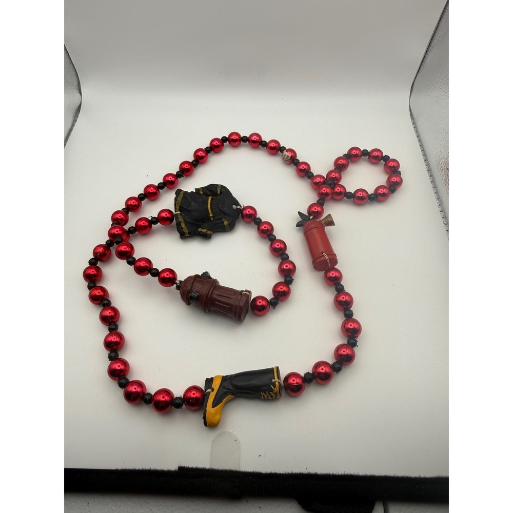 Firefighter Novelty Bead Necklace Red Black Hydrant Extinguisher